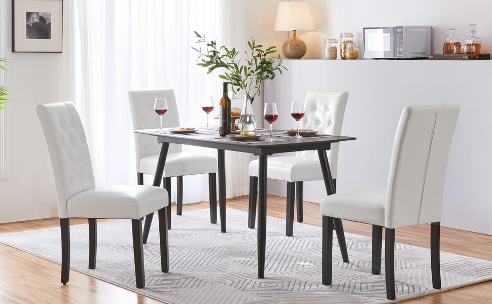 Yaheetech Faux Leather Dining Chairs, Button Tufted Dining Room Chairs with Rubber Wood Legs, Mid-Century Accent Dinner Chair for Living Room/Kitchen