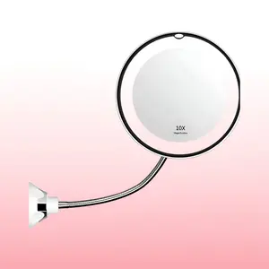 Flexible Gooseneck 10X Magnifying Mirror | Adjustable LED Light & Suction Mount