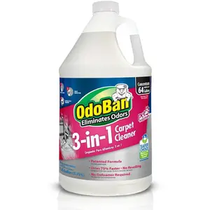 OdoBan 1 Gal. 3-in-1 Carpet Cleaner, Concentrated Carpet Cleaning Solution, Fragrance Free, Pretreat Traffic Lanes and Remove Spots, Dries 75% Faster, WoolSafe and Dye-Free Formula, Makes 64 Gallons, for All Carpet Cleaning Machines.