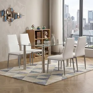 Modern Tempered Glass Top Dining Table Stainless Steel Frame Stylish Kitchen Dinner Table Furniture (Table Only)