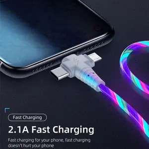 LED Glowing 3-In-1 Fast Charging Cable, Braided Durable USB-C to Lightning Micro USB, Super Fast Charger for Iphone16 15 Serie Devices
