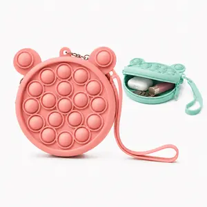 Silicone Bubble Fidget Coin Purse, Cute Bear Ear Mini Wallet with Wrist Strap, Mini Change Pouch for Coins, Cards, Earbuds, Keys & Small Essentials, Gift for Girls Kids Teens Lightweight Organiser