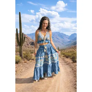 Rodeo Western Denim Skirt  + Bralette Set