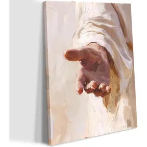 Jesus Hand Reaching Out Framed Waterproof Canvas Wall Art Print, Comforting Christian Easter Gift for Parents, Religious Prayer Room Bathroom Wall Art Decor, Home Supplies Poster, Water Proof