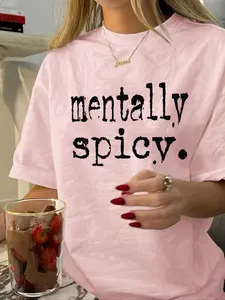 Women's Casual Streetwear Loose-Fitting Short Sleeve Round Neck Slogan Print Shirt, Lady Inspirational Anxiety Workout Top, Graphic Tee Women's Clothing