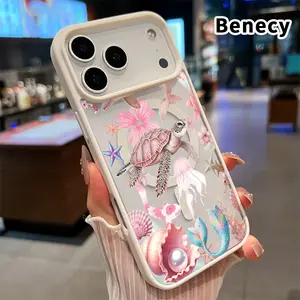 Magnetic Soft Case for iPhone 17 16  Pro Max Plus 15 14 13 12 11 Air E Non-Yellowing Drop Protection Transparent Acrylic Pink Sea Reverie Pattern Shockproof Silicone Cover Supports Wireless Charging