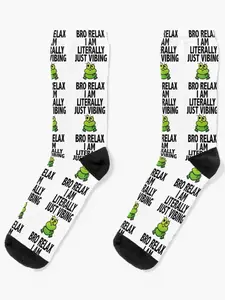 BRO RELAX I AM LITERALLY JUST VIBING (Funny Frog Meme • Viral Social Media Quote) Socks