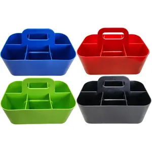 Small 4 Pack Mix Stackable Plastic Caddy with Handle 6 Compartment | Desk, Makeup, Dorm Caddy, Classroom Art Organizers Made In USA