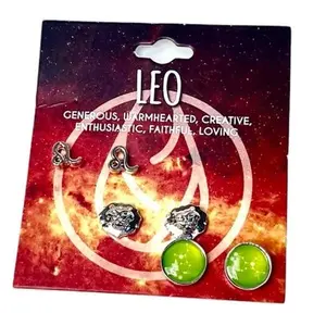 Leo Zodiac Sign 3 Pairs of Earrings - Generous Warmhearted Creative Enthusiastic Faithful Loving Design