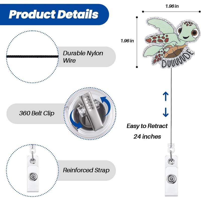 2PCS Funny Turtle Nurse Badge Reel, Cute Work Badge Holder with Retractable Clip, Pediatric Badge Buddy, Nursing Student RN LPN CNA MA Medical Worker Teacher Doctor ID Name Badge Clip Accessories