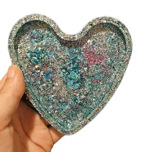 Sky Blue Resin Jewelry Tray - Heart Shaped with Glitter Accents for Organizing and Displaying Accessories