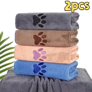 2-Pack Quick-Dry Microfiber Pet Towels for Dogs, Absorbent, Non-Shedding, Soft, Fast-Drying, Paw Print Design, Blue