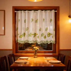 1PC,Nordic Natural Farmhouse Lace Trim Lemon Embroidered Semi-Transparent Short Curtain, Easy to Hang, Kitchen Bathroom Dining Room Home Decor, Easy Install Curtain