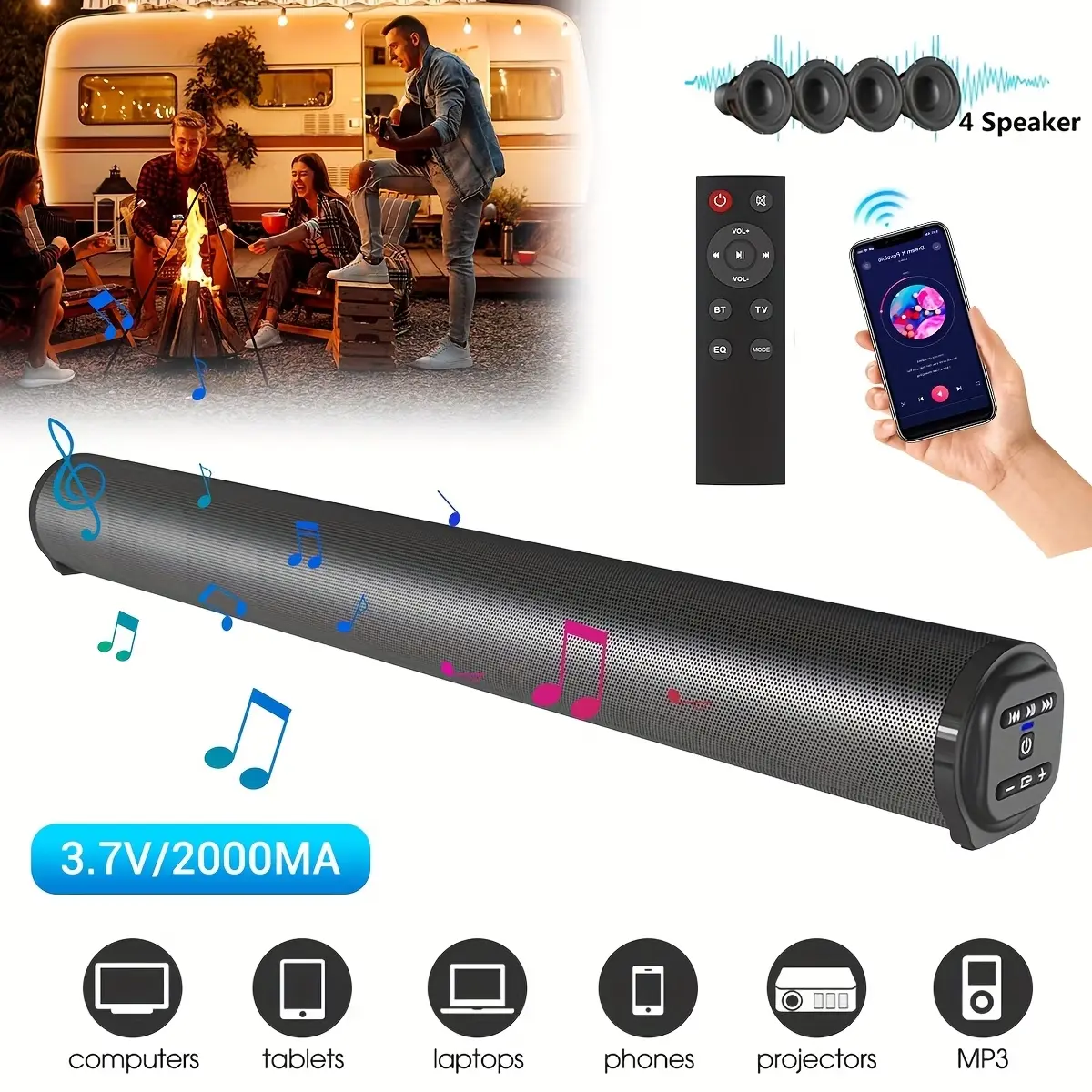 2026 New Model Wireless Bluetooth Home Theater Surround Sound Audio System - Subwoofer Music Player, Compact Design for Bars, Home Cinemas, TVs