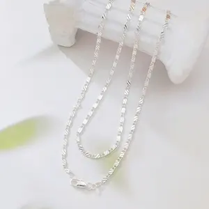 Silver Diagonal Cut Figaro Chain Necklace, Dainty Shiny Stainless Steel Blank Layering Chain, Tarnish Resistant Minimal Base Chain for DIY Pendant Women Daily Jewelry