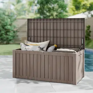 120 Gal Outdoor Storage Bench Box, Large Patio Furniture Accessory & Garden Tool Organizer, Indoor Cushion Storage Solution, Black