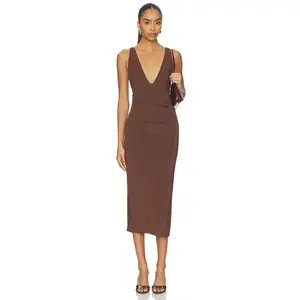 EAVES Prava Midi Dress in Chocolate Brown