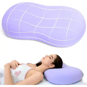 Memory Foam Cervical Neck Pillows for Pain Relief, Ergonomic Contour Pillow for Side Back Stomach Sleepers (Purple)