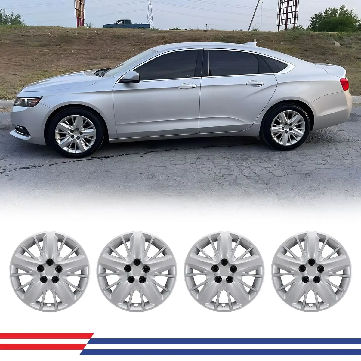 WOLFSTORM 18-in ABS-PC Hubcaps Wheel Covers Set of 4, Custom-Fit for 2014-2020 CHEVY IMPALA, ABS Material, Easy Installation, Sporty & Premium Feel, Transform Wheel Appearance