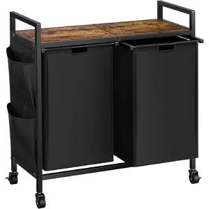 Double Laundry Hamper with Lid,Rolling Laundry Basket Organizer with Wheels, Iron-Made Laundry Sorter with Top Shelf and 2 Removable Bags,Large Clothes Storage for Room,Black 1