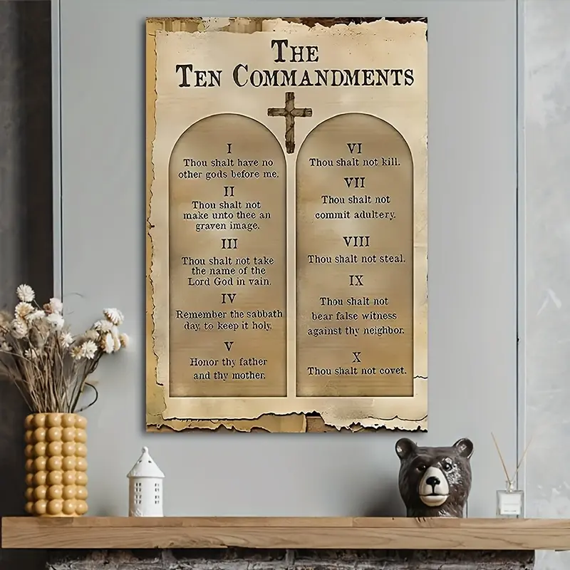 A Framed Vintage Art Print <Ten Commandments> Christian Canvas Elegant Romantic Gift, Home Decoration Room Poster