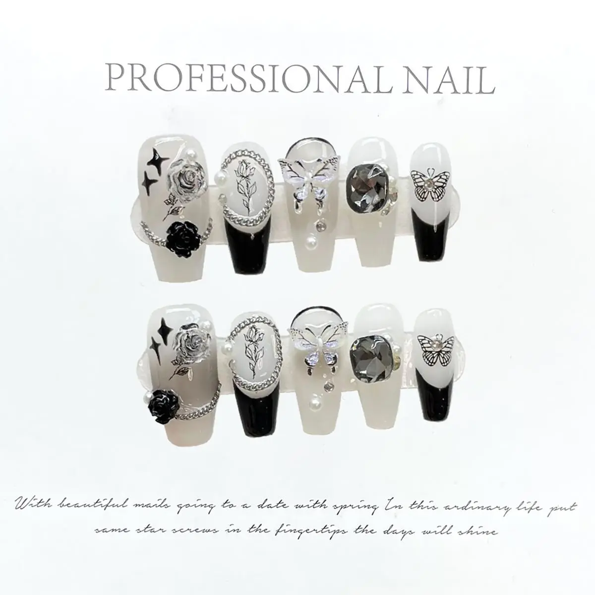 3D Coffin Press on Nails |  Cool Black Gothic Cross False Nails Gift For Her|Birthday Gift | Hand Made | For Party