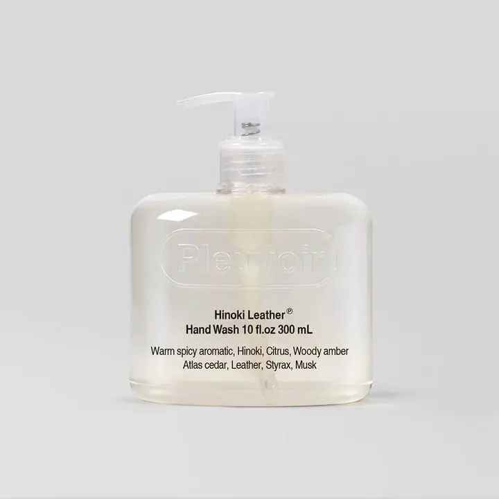 PLEUVOIR Hinoki Leather Hand Wash 300ml - Hydrating Foaming Hand Soap, Woody Leather Scent, Unisex Daily Cleanser