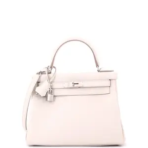 Pre-owned HERMÈS Leather Top Handle Bags Hermes Kelly Handbag Light Evercolor with Palladium Hardware 28 by Rebag