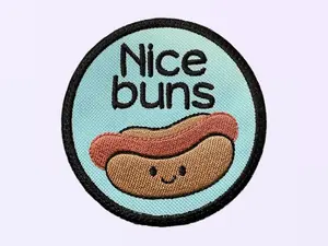 Nice Buns Funny Patch - Iron On Patch for Jackets, Bags, or Aprons - Cheeky Embroidered Pun Patch in 3" & 4" Sizes Pun Lovers