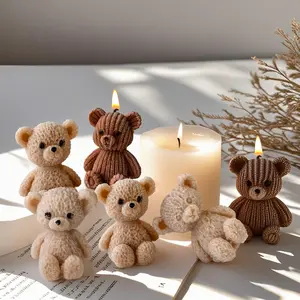 Mini Bear Silicone Mold for DIY Adorable Animal-Shaped Aroma Candles in Soft Beige & Brown Colors