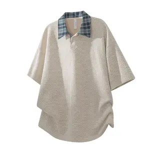 New heavyweight knit jacquard starry sky polo shirt; patchwork faux two-piece collared polo shirt; summer retro plaid short-sleeve T-shirt top; unisex casual fashion versatile short-sleeve top