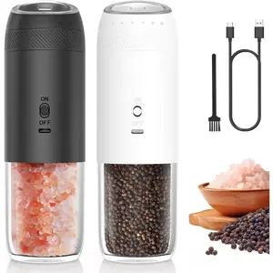 Rechargeable Electric Salt and Pepper  Set, Gravity Automatic Salt and Pepper Shakers with LED Light, Type C , Adjustable Coarseness, Large Capacity Mills Set (Black & White)