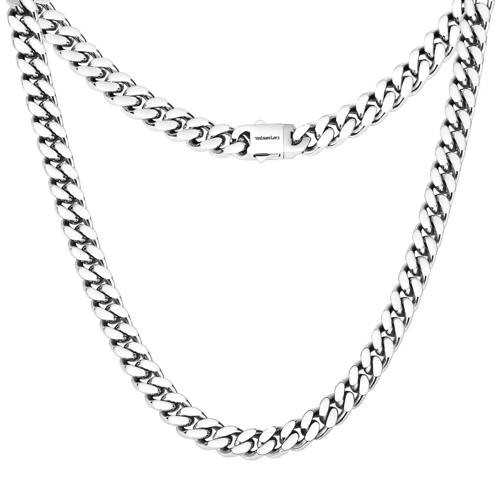 Stainless Steel Cuban Link Chain Necklace for Men, 22/24 Inch, Heavy Duty Polished Silver Curb Chain, Hip Hop Jewelry Gift