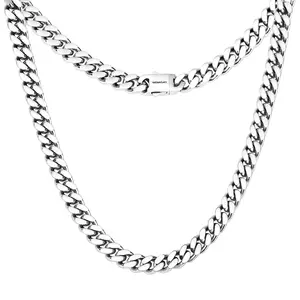 Stainless Steel Cuban Link Chain Necklace for Men, 22/24 Inch, Heavy Duty Polished Silver Curb Chain, Hip Hop Jewelry Gift