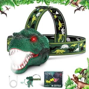 Dinosaur Headlamp for Kids Flashlight Rechargeable Led Dino Head Lamp Roar & Silent Mode, T-Rex Dinosaur Toys for Kids 3 4 5 6 7 8, Camping Gear, Children's Day Gifts for Boys Girls Adults