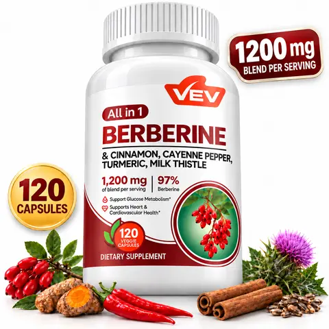 VEV Berberine Complex Supplement with Botanical Extracts, Ceylon Cinnamon & Turmeric – 120 Vegan Capsules