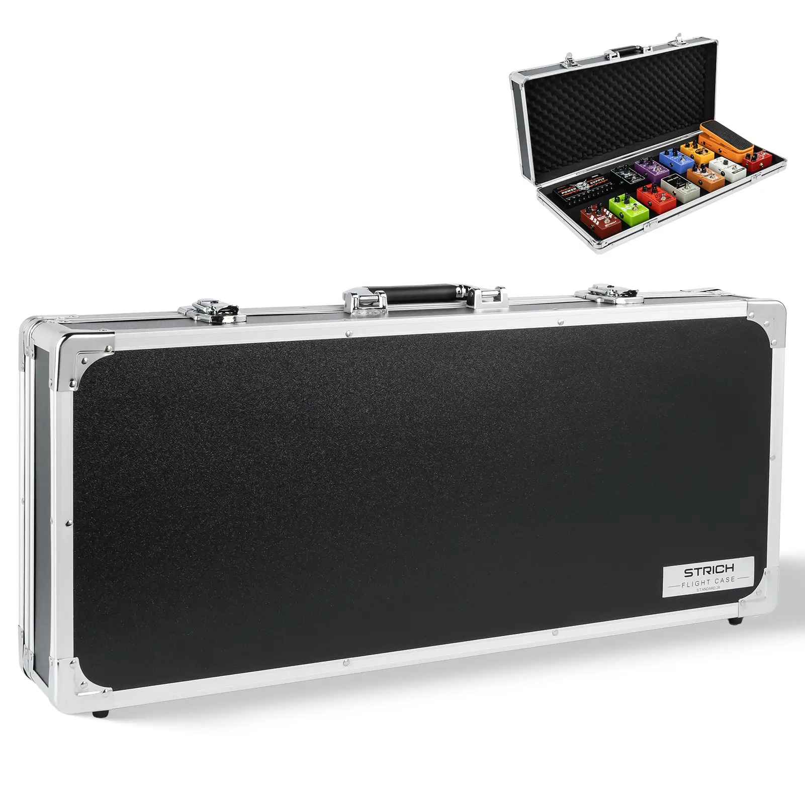 STRICH Guitar Pedal Case STANDARD 28, 27.5" x 11.8" x 4.3" Large Aluminum Locking Effect Pedal Case with Mounting Tape, Compatible with Single Pedals & Multi-Effects Durable Multifunction