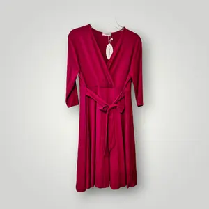 Coolmee Empire Waist Maternity Dress V-Neck Ruffle Sleeve Adjustable Belt Stretchy Fabric Size X-Large All Seasons Elegant Wrap Dress