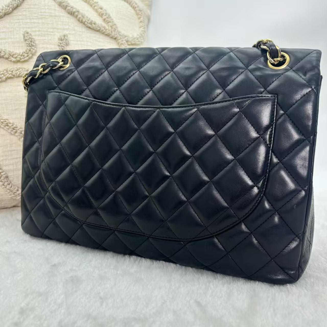 Pre-owned CHANEL Classic Flap | Black Lambskin Gold Hardware, Maxi Size|19373135
