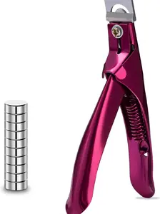 Nail Cutter with Magnet Sizer & Length Measurement,Adjustable Stainless Nail Trimmer for Salon Home Nail Art, Professional Nail Clippers for Precise Manicures(Violet Red)