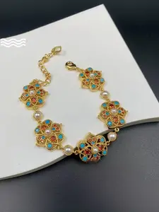 Vintage Niche Irregular Flower Jewelry Set Light Luxury Brass Inlaid Bracelet, Necklace, Earrings, and Ring Set