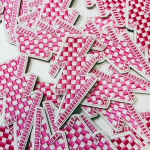 2.5” Checkered Lightning - PINK - Embroidered Hat Patch