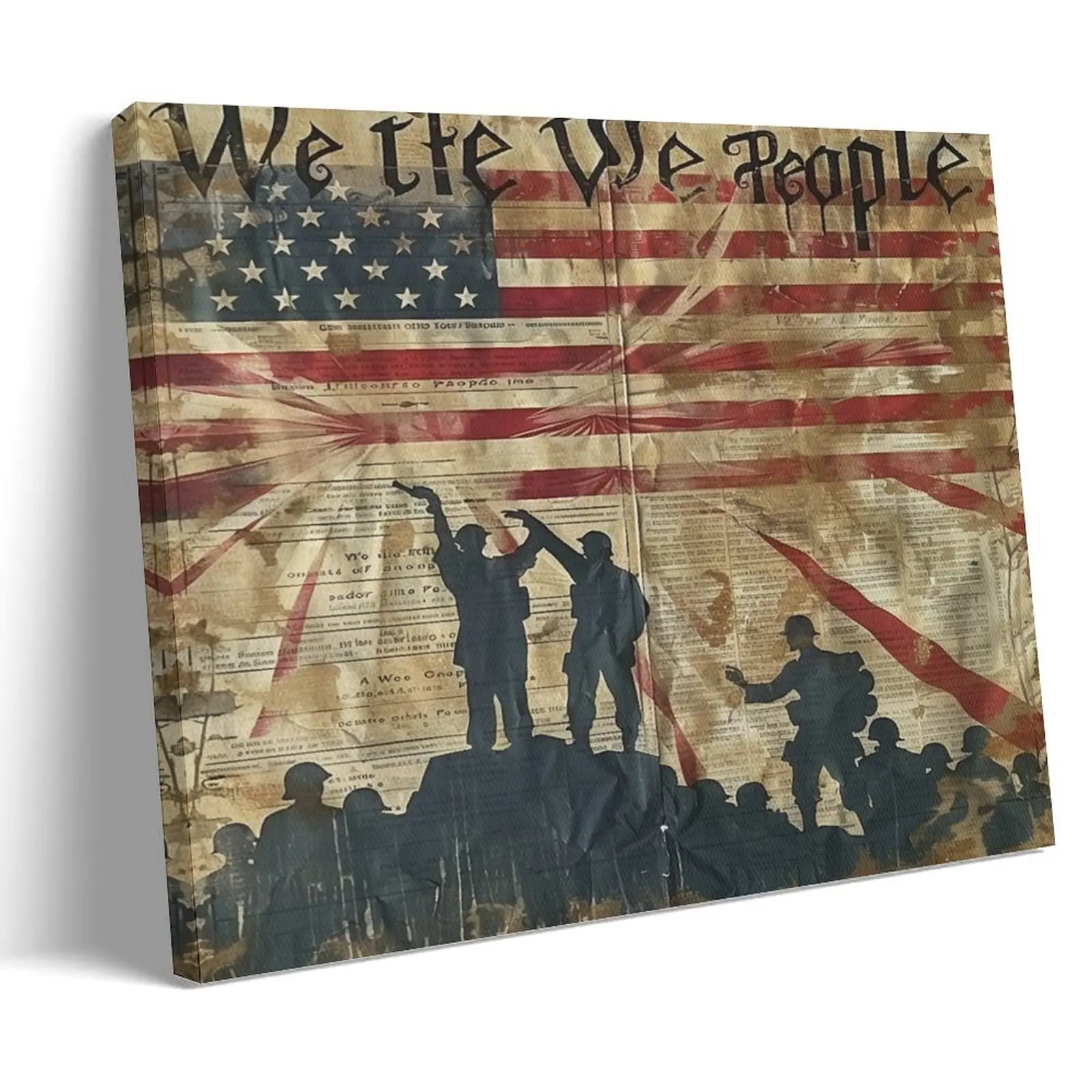 American Military Army Canvas Posters Retro America Soldiers And Flag  Wall Art Prints For Wall Aesthetic Living Room Bedroom Office Decor Festival Gift