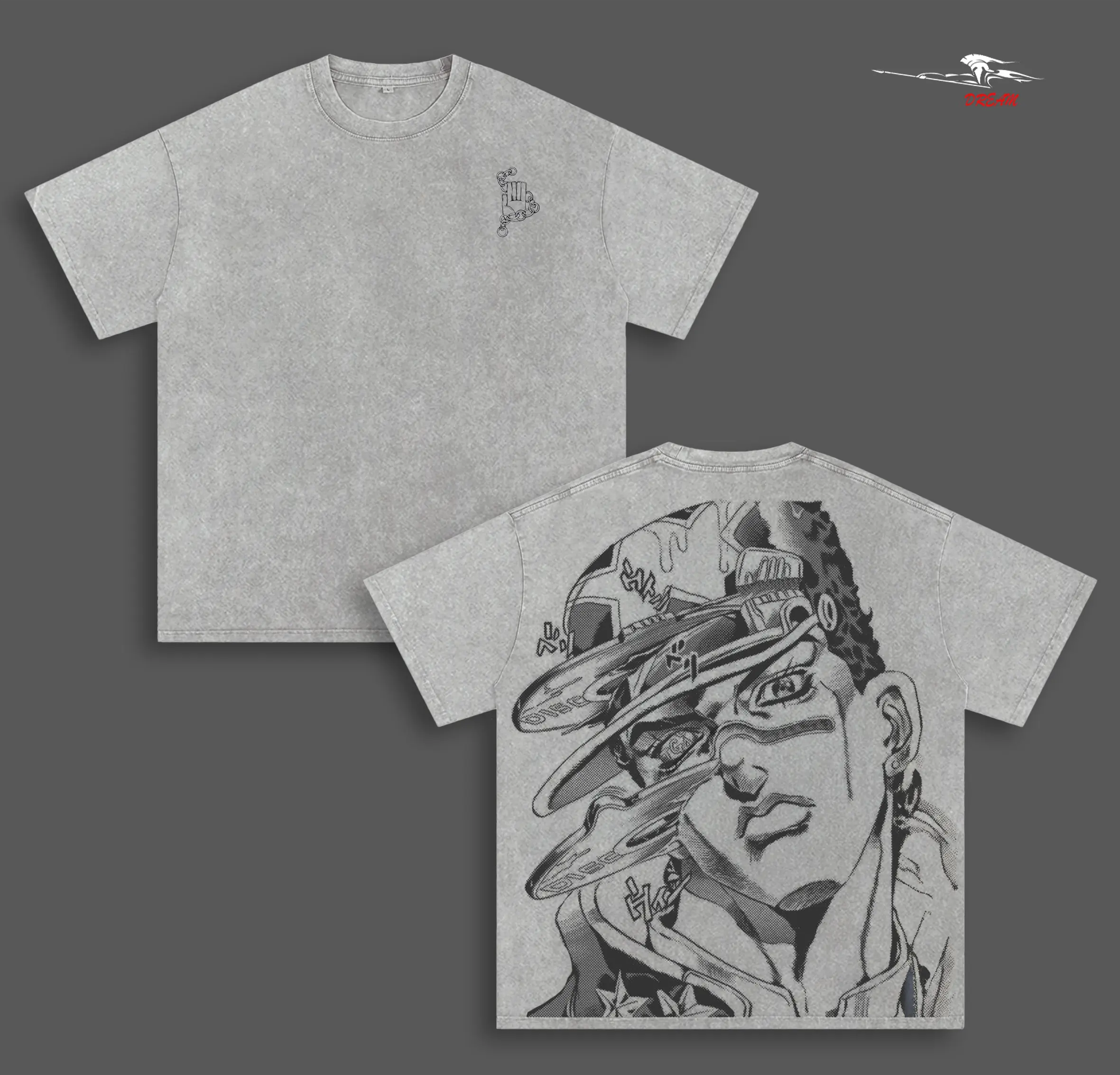 Jotaro Kujo JoJo's Bizarre Adventure Anime Double Printed Vintage Washed Tee Unisex Oversize Anime Manga Washed Heavyweight Cotton T-shirt