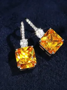 Exquisite Citrine Dangle Hanging Hook Earrings for Women Bridal Wedding Jewelry