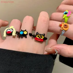 5pcs Cute Cartoon Monster Open Ring — Ugly‑Cute Kawaii Statement Adjustable Open Band for Women, Playful Little Monster Design Finger/Index Ring, High‑End Matte/Polished Look, Hypoallergenic Plated Finish, Perfect Gift for Teens, Parties & Everyday Wear