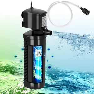 Aquarium Filter U-V for 20-75 Gallon, 200GPH Fish  Filter w/ 5W U-V Light Green Clean Machine Submersible  Pump Internal Filter for Turtle  Saltwater Freshwater  Clear