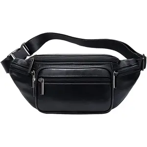 Leather Fanny Pack Waist Bag for Men Women Travel Hiking Running Hip Bum Belt Slim Cell Phone Purse Wallet Pouch