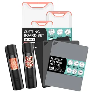 July Home Kitchen Essentials Bundle – 3 Cutting Boards (Pink, Gray), Gravity Electric Grinder Set, Lightweight, Compact & Stylish Kitchen Essentials grinders