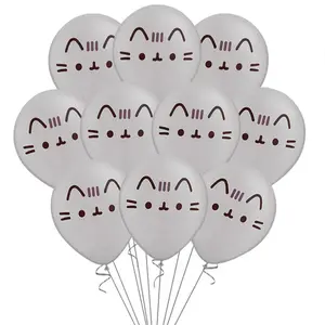10pcs/lot 12inch Cartoon Japan Anime Pusheen Latex Balloons Animals Pet Grey Tiffany Blue Cat Ballons Birthday Decor Toy